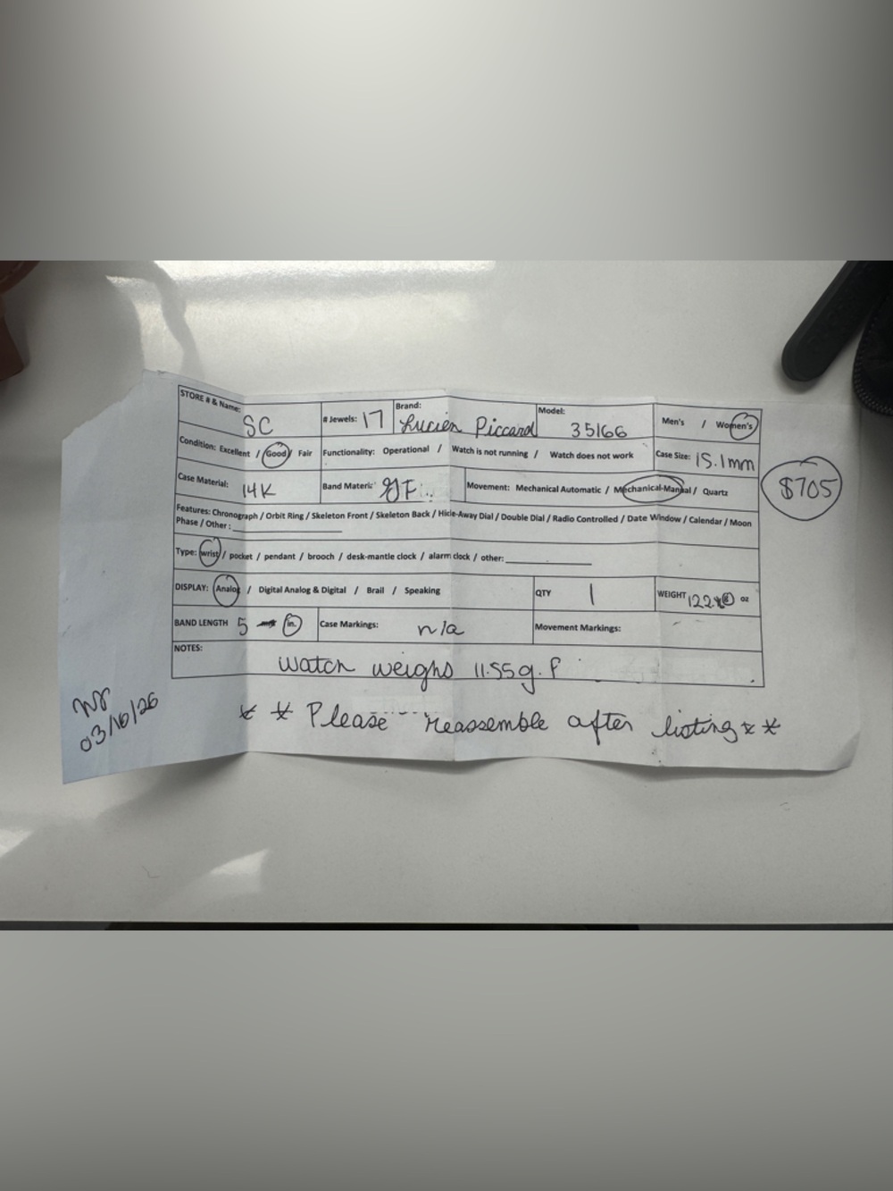 Vintage Lucien Piccard 14K Gold Ladies Cocktail Watch & Heart-Shaped Gold Box - Picture 9 of 9